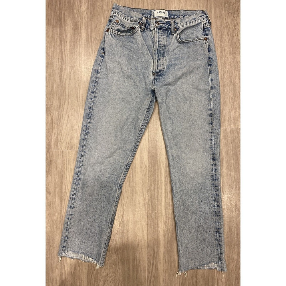 $198 Agolde Riley Haven High‎ Rise Straight Crop Jeans Size 27 Button Fly *Flaw*